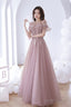 Pink Lace Off The Shoulder Prom Dresses Cute Pink Graduation Dresses