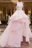PinK lace tulle long prom Dresses pink tulle Prom Dresses