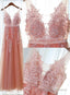 Pink Long New Prom Dress, Prom Dress with Lace Applique