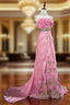 Pink Mermaid Spaghetti Straps Satin Beaded Long Prom Dress Beautiful Bridal Dress