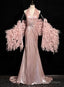 Pink Mermaid V Neck Pleats Flower Prom Dress
