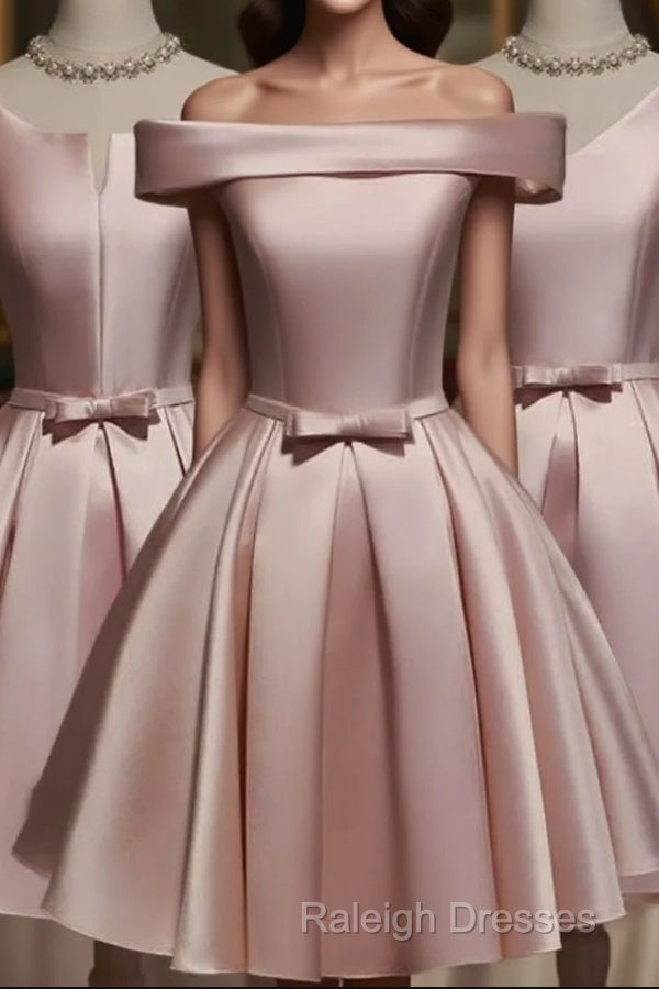 Pink Off Shoulder Homecoming Dress, Pink Party Dress , Cute Satin Dres