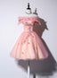 Pink Off Shoulder Lovely Tulle Lace Applique Prom Dresses Pink Homecoming Dresses Prom Dresses