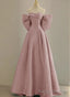 Pink Off Shoulder Satin Long Simple Party Dress, Pink Satin Evening Dress