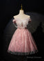 Pink Off Shoulder Shiny Tulle With Lace Prom Dresses Pink Homecoming Dresses Prom Dresses