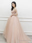 Pink Off Shoulder Tulle Lace Long Prom Dress, Pink Formal Dress