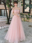 Pink Off Shoulder Tulle Simple A-Line Party Dress Prom Dress, Pink Formal Gown