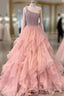 Pink One Shoulder Beads Long Prom Dress Pink Evening Dress