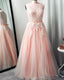 Pink Plus Size Prom Dresses Tulle Appliques