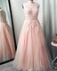 Pink Plus Size Prom Dress Tulle Appliques