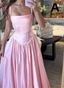 Pink Retro Elegant A-Line Spaghetti Strap Satin Long Prom Dresses Birthday Prom Dresses Bridesmaid Dresses