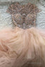 Pink Round Neck Tulle Beads Long Prom Dress Pink Tulle Formal Dress