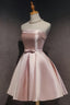 Pink Off The Shoulder Satin Homecoming Dress