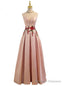 Pink Satin Lace Up Floor Length Bridesmaid Dress