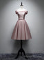 Pink Satin Off Shoulder Lace-up Prom Dress, Pink Prom Dress