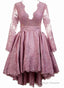 Pink Satin With Lace Applique High Low Homecoming Dresses Pink Short Prom Dresses