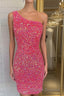 Pink Sequin One Shoulder Cutout Homecoming Dress Gala Dresses Short