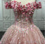 Pink Sequined Off the Shoulder Quinceaera Dress