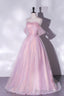 Pink Sequins Long A Line Prom Dress, Off the Shoulder Prom Prom Dress