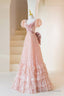 Pink Sequins Long Prom Dress, A Line Short Sleeve Prom Dress