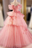 Pink Spaghetti Strap Tulle Long Prom Dress, Beautiful A-Line Formal Sweet 16 Dress
