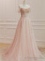 Pink Sparkle Tulle with Beadings Long A Line Formal Dress, Pink Tulle Sweetheart Prom Dress