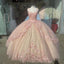 Pink Sparkly Quinceanera Prom Dress Lace Flower Sweet 16 Tulle Prom Ball Gowns