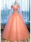 Pink Sweet 16 Formal Tull Gowns with Lace, Pink Prom Dresses