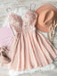 Pink Sweetheart Neck Chiffon Lace Short Prom Dresses Lace Homecoming Dresses