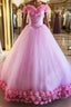 Pink tulle 3d flower tulle long prom gown, pink tulle evening dress