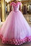 Pink tulle 3d flower tulle long prom Gown pink tulle Prom Dresses