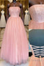 Pink tulle A-line long prom dress tulle formal dress