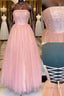 Pink tulle A Line Prom Dresses Long tulle Prom Dresses