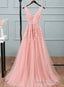Pink Tulle A Line Simple Long Prom Dress, A Line Prom Dress