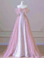 Pink Tulle And Sequins Off Shoulder Long Party Dress, Pink Beaded Chich Prom Dress