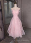 Pink Tulle Beaded Low Back Short Prom Dress, Pink Tulle Homecoming Dress