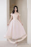Pink Tulle Beaded Short Prom Dresses Pink Off Shoulder Prom Dresses