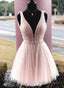 Pink Tulle Beaded Short Prom Dress, Pink Tulle Homecoming Dress Party Dress
