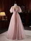 Pink Tulle Beading Backless Prom Dress