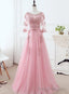 Pink Tulle Elegant Prom Dress with Lace, Pink A Line Formal Dress Bridesmaid Dress