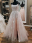 Pink Tulle Lace Appliques A Line Open Back Long Prom Dress, Pink Prom Dress