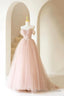 Pink Tulle Lace Long Formal Dress, Beautiful A Line Off Shoulder Pink Prom Dress