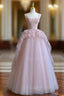 Pink tulle lace long prom dress, pink evening dress