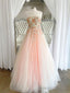 Pink tulle lace long prom dress, pink lace long Prom dress