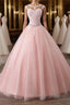 Pink tulle lace long prom Dresses pink tulle Prom Dresses