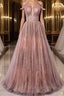 Pink tulle lace Prom Dresses Long pink tulle Prom Dresses