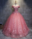 Pink Tulle Lace Off Shoulder Long Prom Dress Pink Tulle Prom Dress