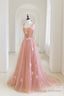 Pink Tulle Long A Line Prom Dress, Lovely Pink Prom Graduation Dress