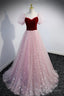 Pink Tulle Long A Line Prom Dress, Lovely Short Sleeve Prom Prom Dress