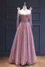 Pink Tulle Long A Line Prom Dress, Pink Prom Dress with Corset